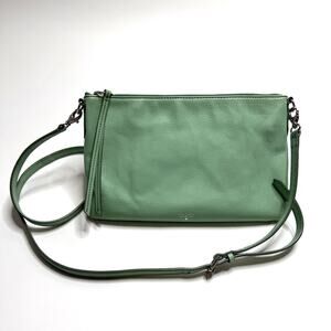 Fossil Mint Green Cowhide Leather Sydney Zip Top Crossbody Handbag Purse Medium